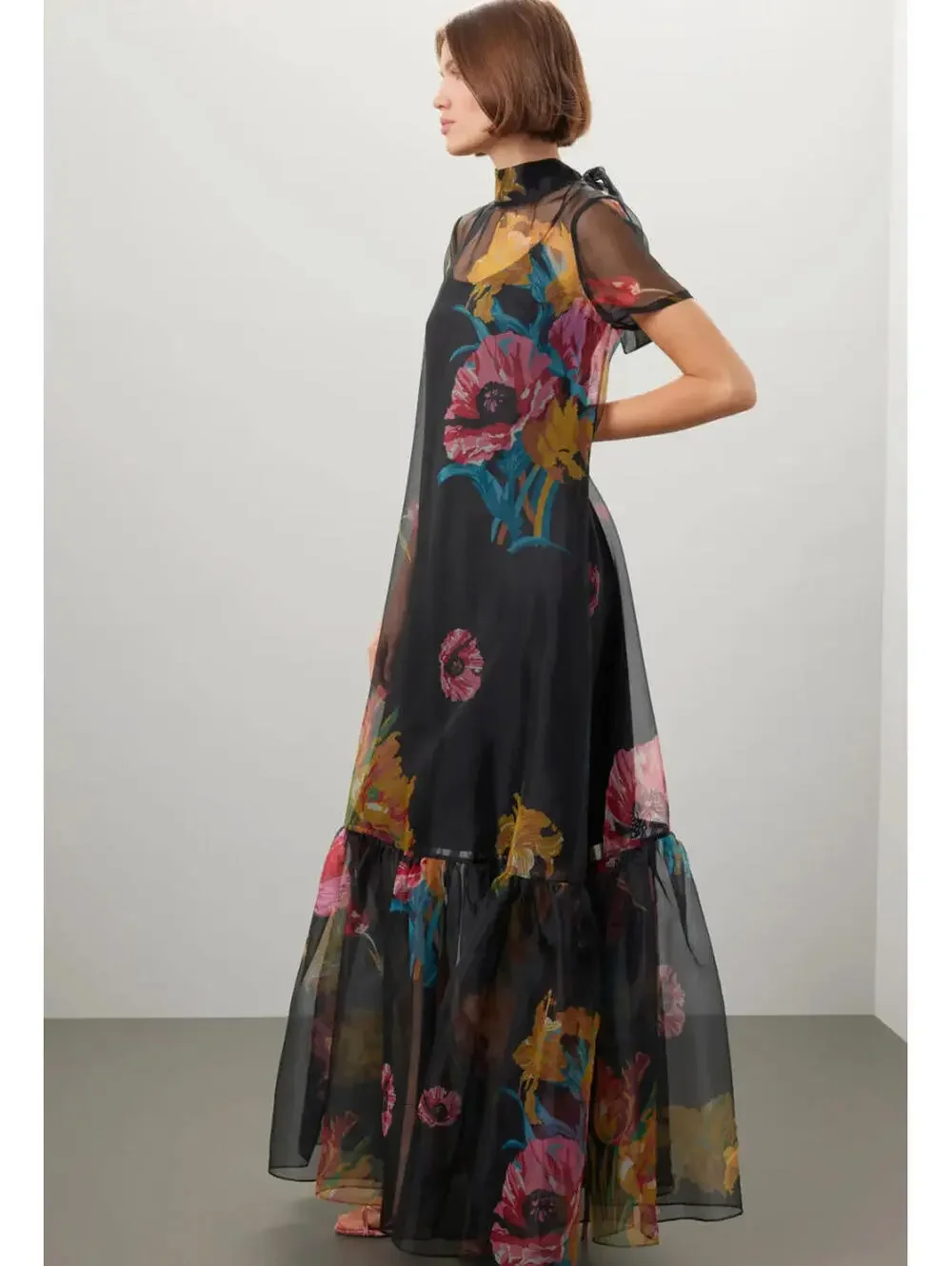 NWT STAUD Calluna Organza Neck Tie Gown Dress Designer Sheer Floral Small - Picture 6 of 6